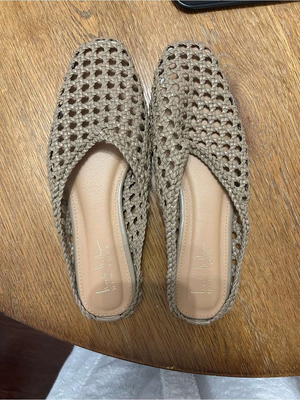 Nicole Miller Taupe Woven Slip-On Flats